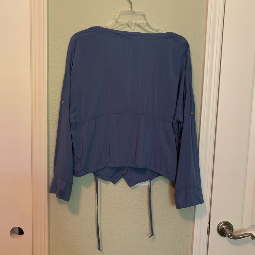 Entro Blue Rayon Button Down Pocket Top - image 6